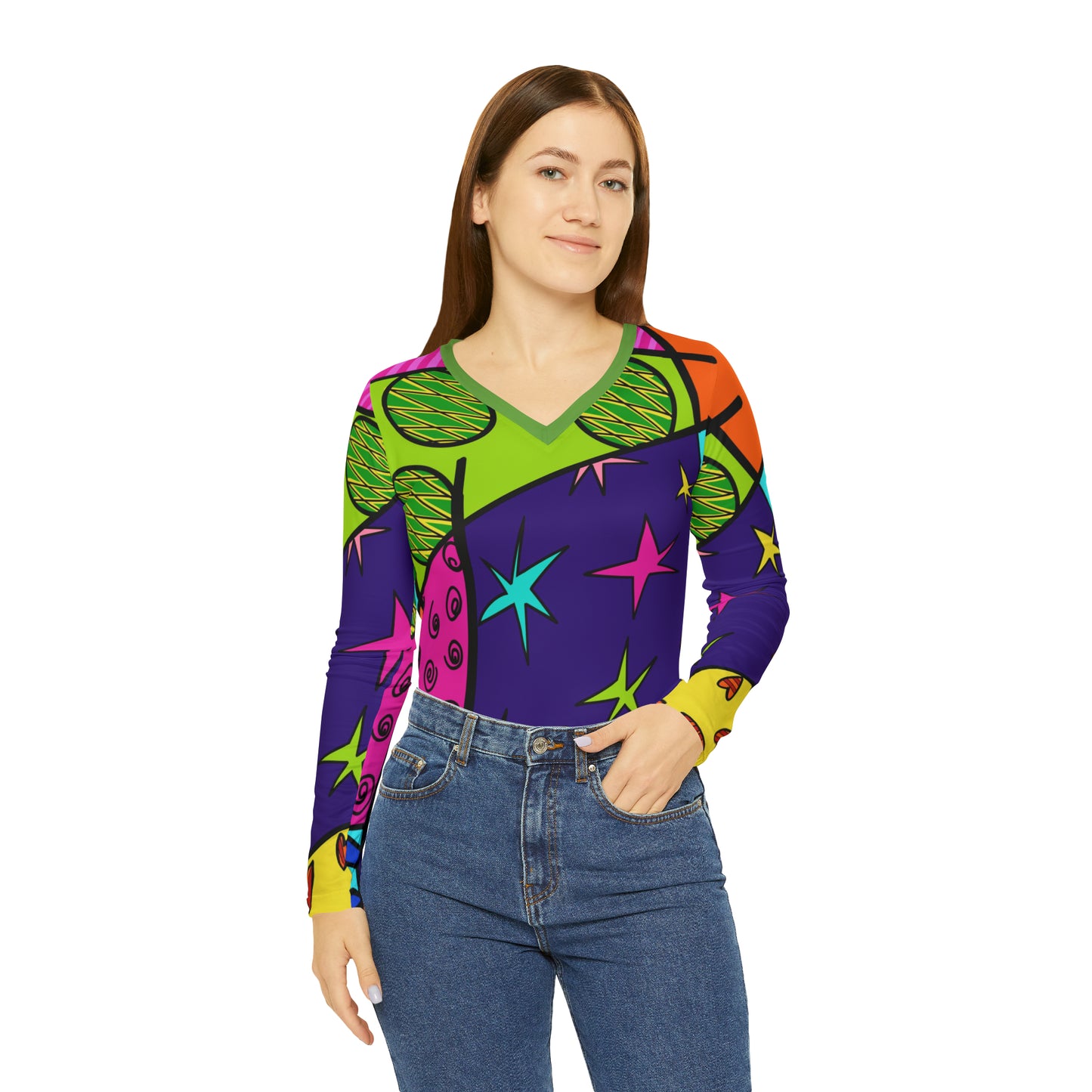 Summer Women's Long Sleeve V-neck Shirt