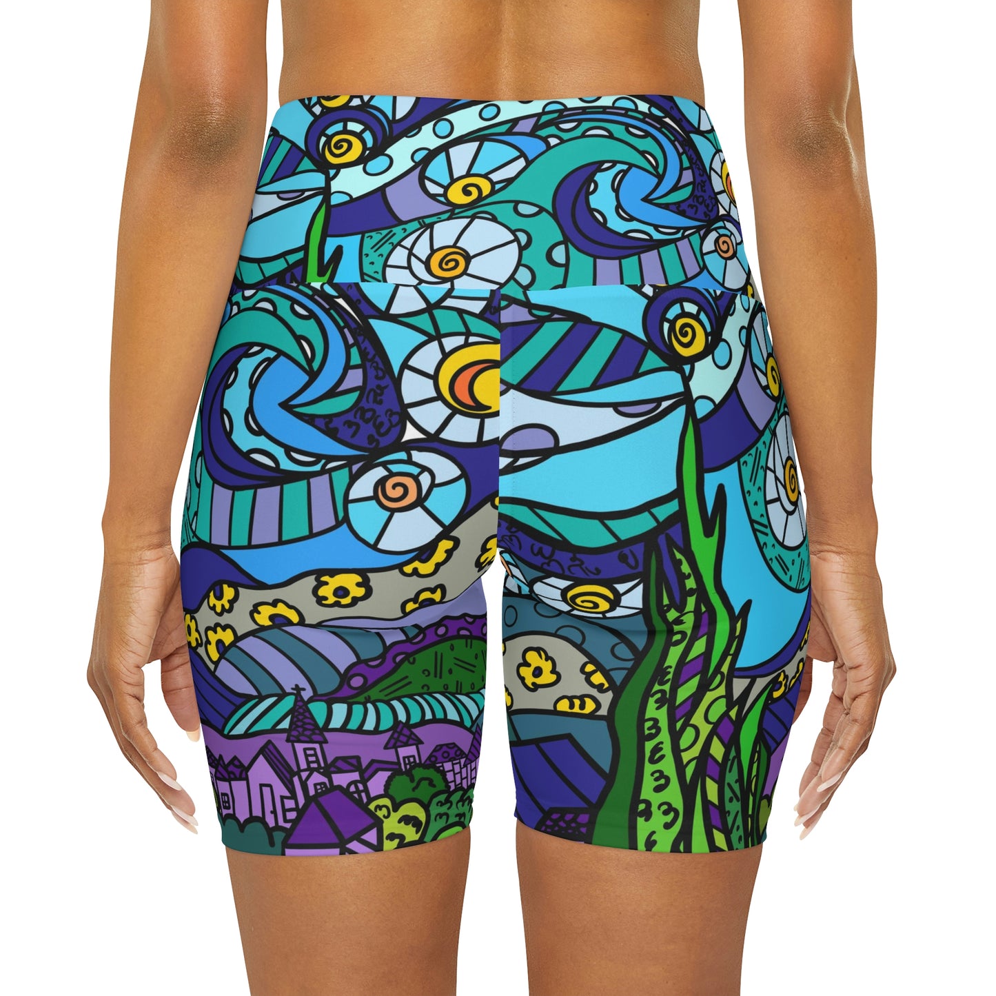 Starry Night High Waisted Yoga Shorts