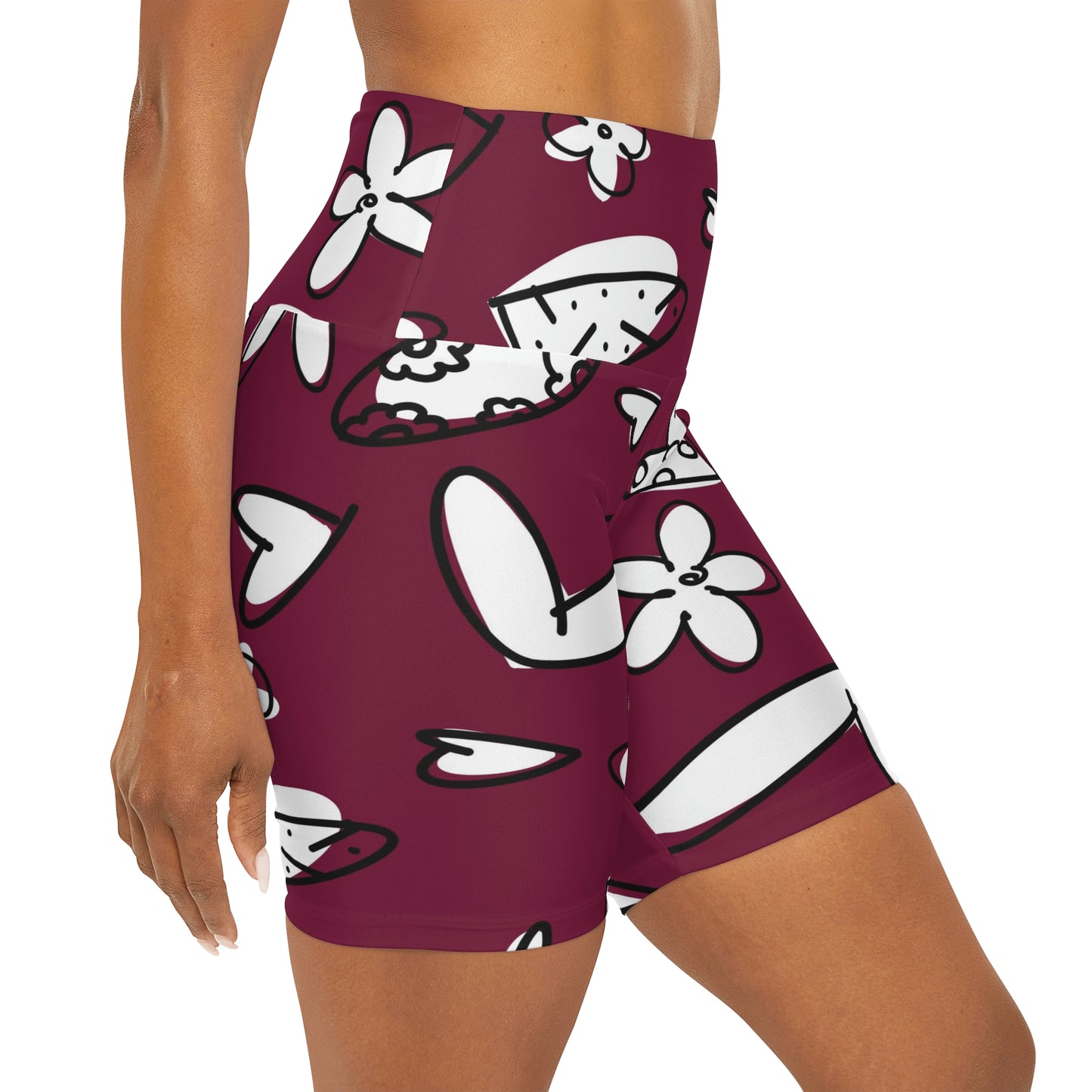 Lovely Burgundy High Waisted Yoga Shorts