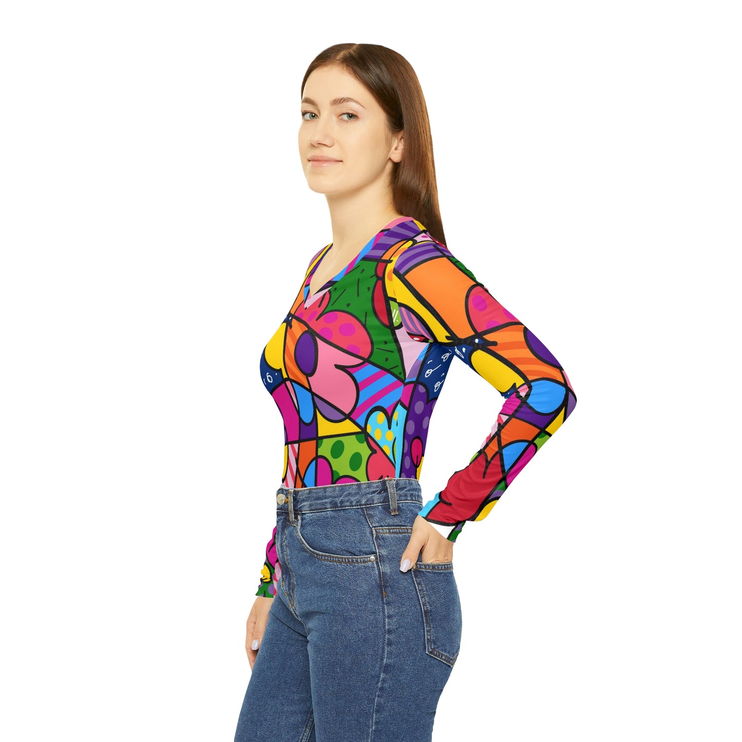 Flowers Women's Long Sleeve V-neck Shirt (AOP)