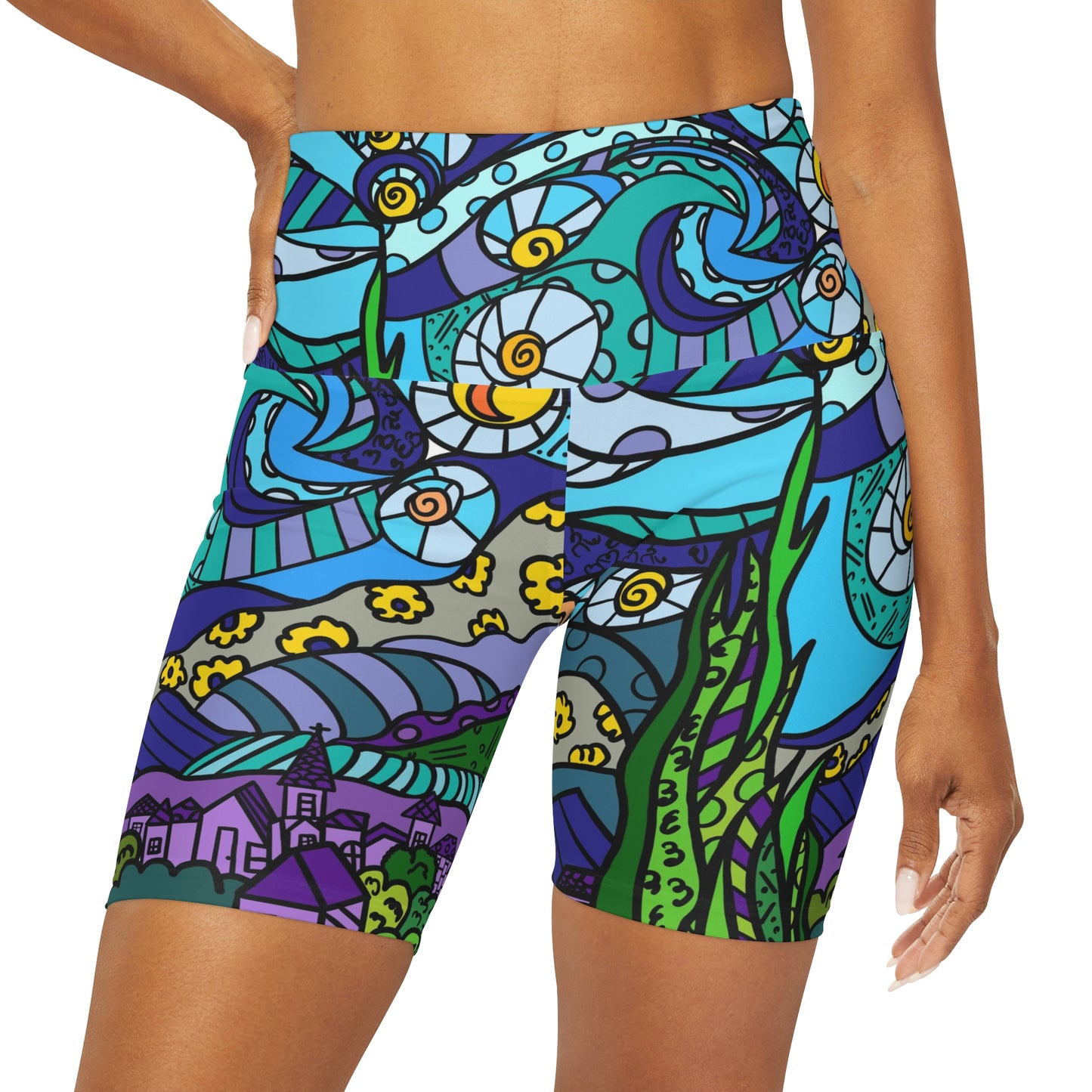 Starry Night High Waisted Yoga Shorts