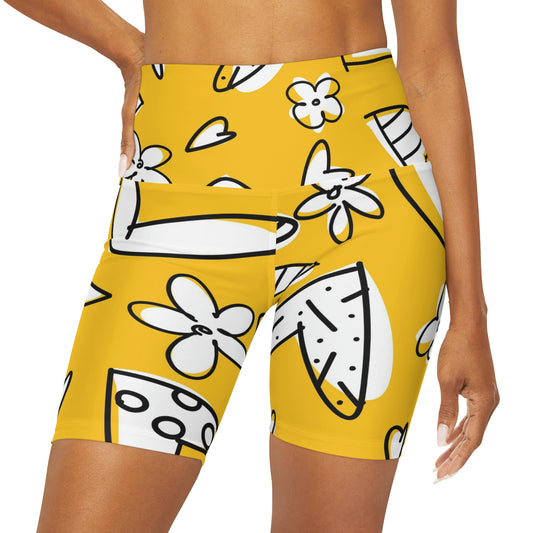 Lovely Yellow High Waisted Yoga Shorts