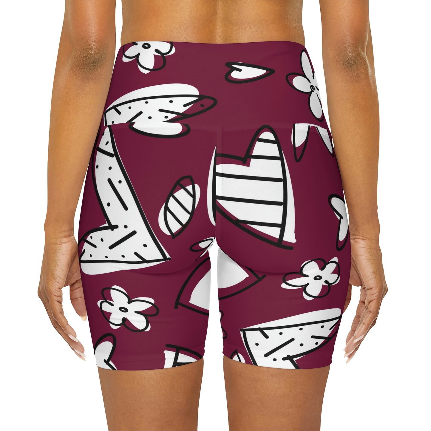 Lovely Burgundy High Waisted Yoga Shorts