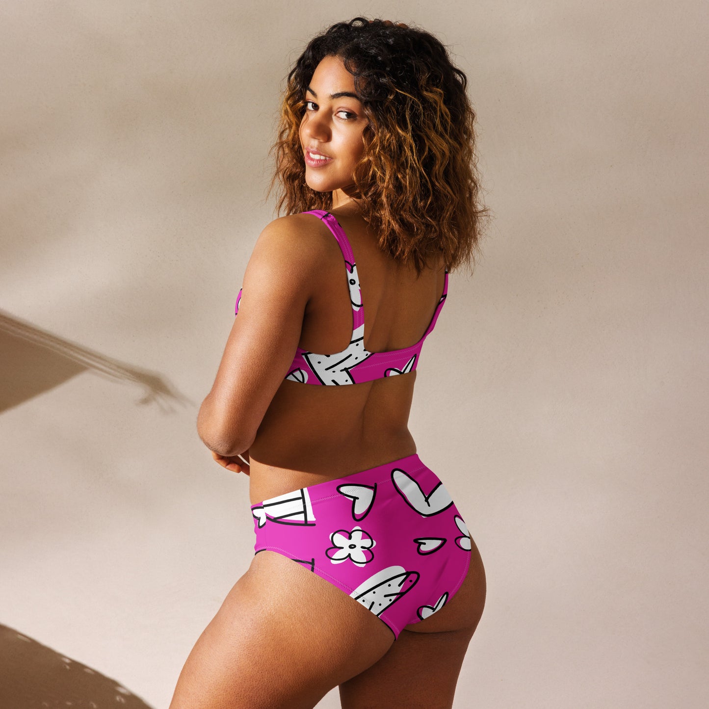 Magenta Recycled high-waisted bikini swimming set