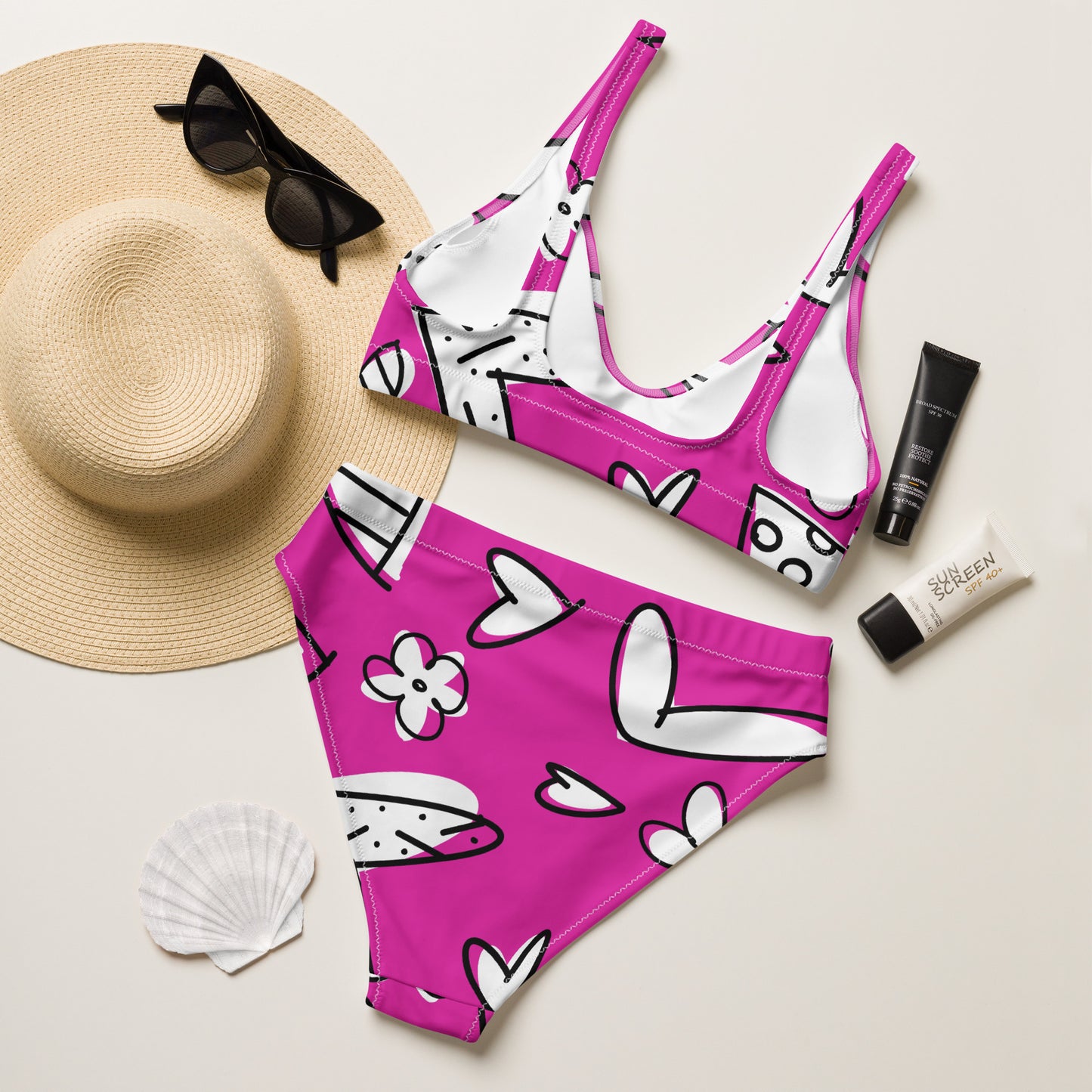 Magenta Recycled high-waisted bikini swimming set