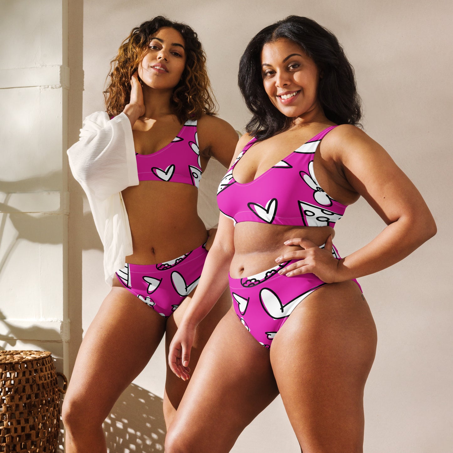 Magenta Recycled high-waisted bikini swimming set