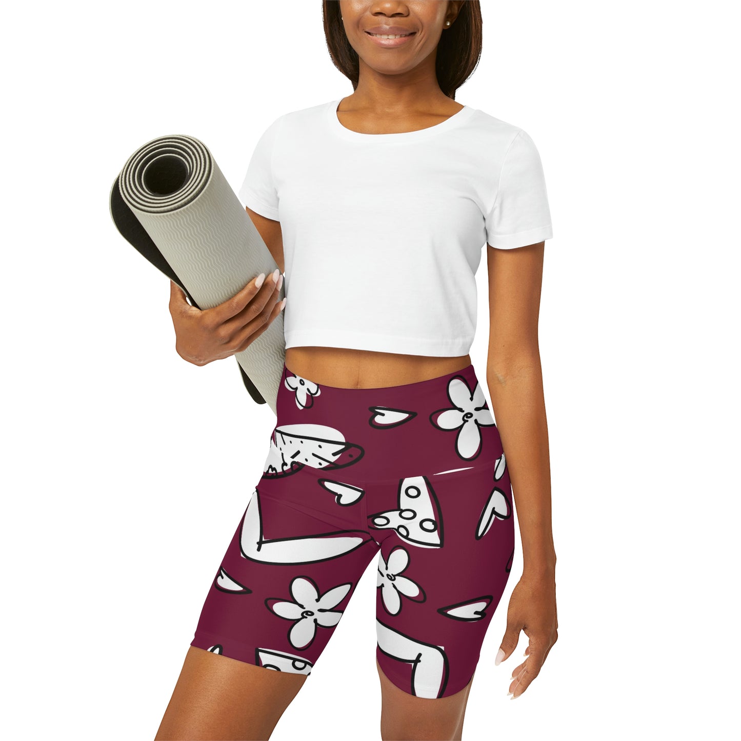 Lovely Burgundy High Waisted Yoga Shorts