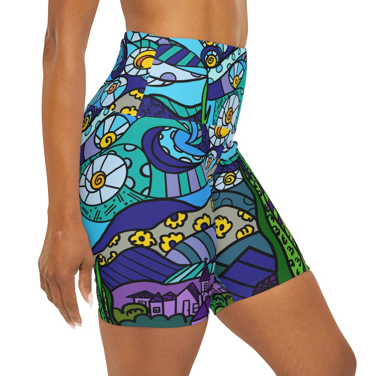 Starry Night High Waisted Yoga Shorts