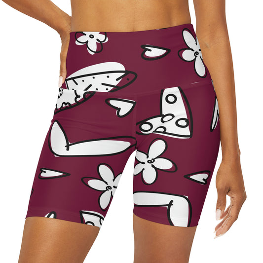 Lovely Burgundy High Waisted Yoga Shorts