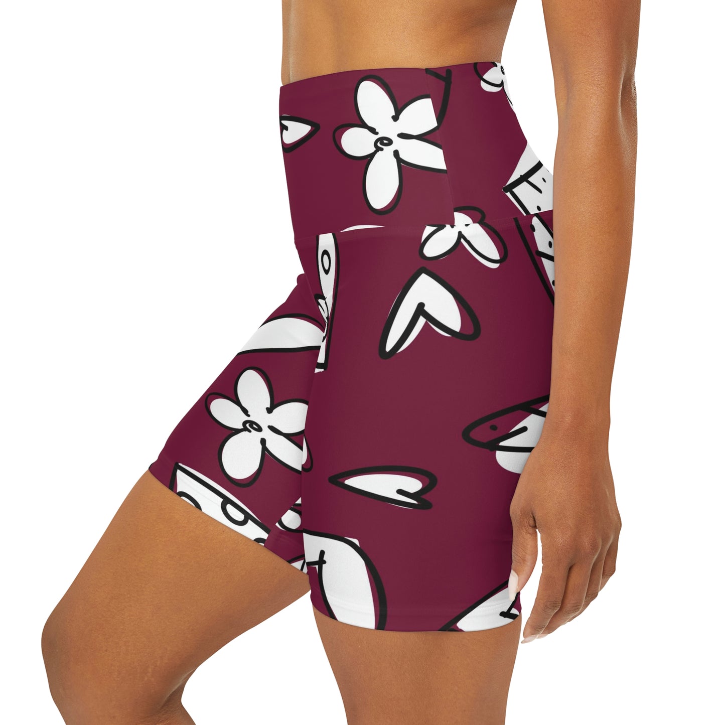 Lovely Burgundy High Waisted Yoga Shorts